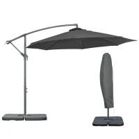 Outsunny 3(m) Garden Banana Parasol Cantilever Umbrella with Crank Handle, Cross Base, Weights and Cover for Outdoor, Hanging Sun Shade, Black(m-1)