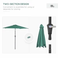 Outsunny 2.6M Garden Parasol Umbrella with Tilt and Crank, Outdoor Sun Parasol Sunshade Shelter with Aluminium Frame, Green(m-7)