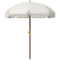 Outsunny Chapéu de Sol de Praia Ø190x210 cm com 8 Varas Abertura Manual Anti-UV Impermeável e Bolsa de Transporte para Jardim Creme(m-11)