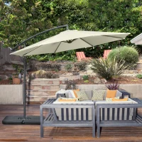 Outsunny 3(m) Garden Banana Parasol Cantilever Umbrella with Crank Handle, Cross Base, Weights and Cover for Outdoor, Hanging Sun Shade, Beige(m-2)