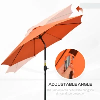 Outsunny 2.6M Patio Parasol Sun Umbrella, Tilt Shade Shelter Canopy with Crank 8 Ribs Aluminium Frame, Orange(m-5)