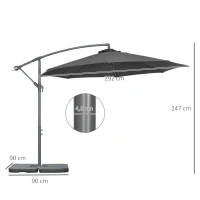 Outsunny 3(m) Garden Banana Parasol Cantilever Umbrella with Crank Handle, Cross Base, Weights and Cover for Outdoor, Hanging Sun Shade, Black(m-3)