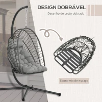 Outsunny Cadeirão Suspenso de Vime Dobrável com 2 Almofadas e Estrutura de Aço Capacidade 100 kg 100x131x194 cm Cinza Escuro(m-4)