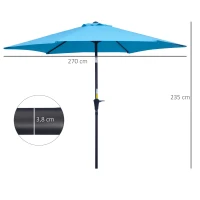 Outsunny 2.7M Garden Parasol Umbrella with Tilt and Crank, Outdoor Sun Parasol Sunshade Shelter with Aluminium Frame, Blue(m-3)