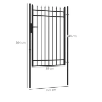 Outsunny Porta para Vedação de Jardim de Aço com Decoração de Setas Fechadura e Chaves Porta para Exterior Pátio 107x204 cm Preto(m-3)