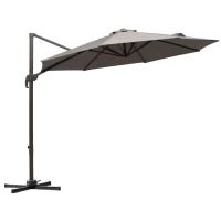 Outsunny 3m Cantilever Parasol, Rotates 360 Degrees, Hanging Parasol w/Hand Crank Aluminium Frame, Cross Base Included, Grey(m-1)