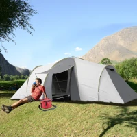 Outsunny Four-Man Tunnel Tent, with Two Bedrooms and Living Room - Grey/Yellow(m-10)