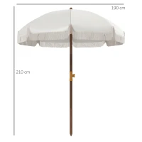 Outsunny Chapéu de Sol de Praia Ø190x210 cm com 8 Varas Abertura Manual Anti-UV Impermeável e Bolsa de Transporte para Jardim Creme(m-3)