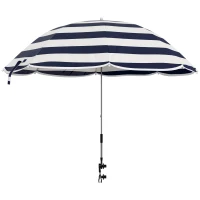 Outsunny Chapéu de Sol de Praia para Cadeira Ø103x97,5 cm com Braçadeira Teto Ajustável Abertura Manual e Anti-UV Azul e Branco(m-10)