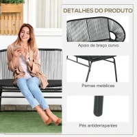 Outsunny Sofá Acapulco de 2 Lugares com Apoios de Braço Almofada e Estrutura de Aço para Jardim Terraço Pátio 132x72x83 cm Preto(m-6)