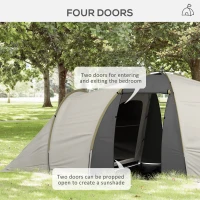 Outsunny Four-Man Tunnel Tent, with Two Bedrooms and Living Room - Grey/Yellow(m-5)