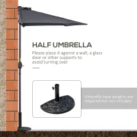 Outsunny 3(m) Half Parasol Semi Round Umbrella Patio Metal Frame Crank Handle for Balcony-- NO BASE INCLUDED, Grey(m-6)