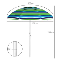 Outsunny Chapéu de Sol de Praia Ø178x205 cm com Inclinação de 45° e Altura Ajustável Abertura Manual Anti-UV Impermeável Multicolor(m-3)