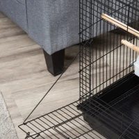 PawHut Steel Bird Cage with Openable Top, Stand, Tray, Handles, Feeding Bowls for Parakeet, Finch - Black(m-9)