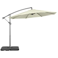 Outsunny 3(m) Garden Banana Parasol Cantilever Umbrella with Crank Handle, Cross Base, Weights and Cover for Outdoor, Hanging Sun Shade, Beige(m-1)