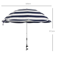Outsunny Chapéu de Sol de Praia para Cadeira Ø103x97,5 cm com Braçadeira Teto Ajustável Abertura Manual e Anti-UV Azul e Branco(m-3)