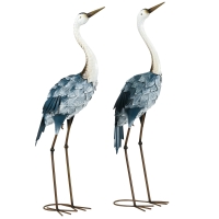 Outsunny Tuinbeeld Kraanvogels, 2-delige Set, roestvrij, weerbestendig, kleurvast, Staal, 26 x 15 x 74 cm, Blauw/Wit/Grijs