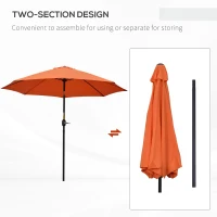 Outsunny 2.6M Patio Parasol Sun Umbrella, Tilt Shade Shelter Canopy with Crank 8 Ribs Aluminium Frame, Orange(m-7)