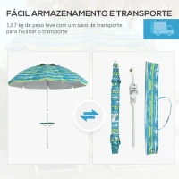 Outsunny Chapéu de Sol de Praia Ø190x215 cm com Inclinação de 45° e Altura Ajustável Mesa com Porta-Copos Impermeável Multicolor(m-7)