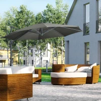 Outsunny 3 x 3(m) Cantilever Parasol with Cross Base, Garden Umbrella with 360° Rotation, Crank Handle and Tilt for Outdoor, Patio, Grey(m-2)