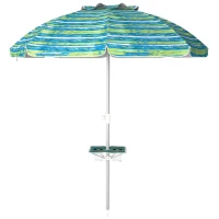 Outsunny Chapéu de Sol de Praia Ø190x215 cm com Inclinação de 45° e Altura Ajustável Mesa com Porta-Copos Impermeável Multicolor(m-11)