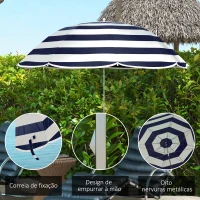 Outsunny Chapéu de Sol de Praia para Cadeira Ø103x97,5 cm com Braçadeira Teto Ajustável Abertura Manual e Anti-UV Azul e Branco(m-7)