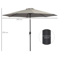 Outsunny 3m Parasol Patio Umbrella, Outdoor Sun Shade with Tilt and Crank Handle for Balcony, Bench, Garden, Light Grey(m-3)