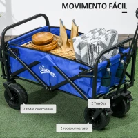 Outsunny Carrinho de Transporte Dobrável para Jardim com Guiador Telescópico Capacidade 100 kg 99x57x77-100 cm Azul Escuro(m-7)