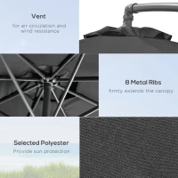 Outsunny 3(m) Garden Banana Parasol Cantilever Umbrella with Crank Handle, Cross Base, Weights and Cover for Outdoor, Hanging Sun Shade, Black(m-6)