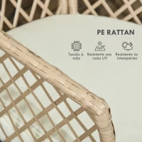 Outsunny Conjunto 3 Peças de Jardim em Vime com 2 Poltronas e 1 Mesa de Centro Redonda com Tampo de Vidro Temperado Natural e Caqui(m-6)