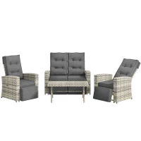 Outsunny 4 Piece Rattan Garden Furniture Set Outdoor Sofa Sectional Set with Glass Top Table for Yard, Poolside, Light Grey(m-1)