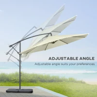 Outsunny 3(m) Garden Banana Parasol Cantilever Umbrella with Crank Handle, Cross Base, Weights and Cover for Outdoor, Hanging Sun Shade, Beige(m-5)