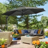 Outsunny 3 x 3(m) Cantilever Parasol with Cross Base, Garden Umbrella with 360° Rotation, Crank Handle and Tilt for Outdoor, Patio, Grey(m-10)