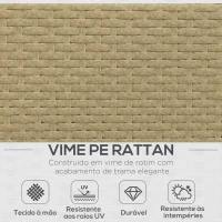 Outsunny Conjunto de Móveis de Vime 3 Peças Mesa de Centro Sofá Duplo e Sofá de 3 Lugares para Terraço Jardim Pátio Bege(m-4)