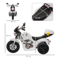 HOMCOM Moto électrique pour Enfants 2 Ans Scooter 3 Roues 6 V 3 Km/h Effets Lumineux et sonores Top Case Blanc(m-3)