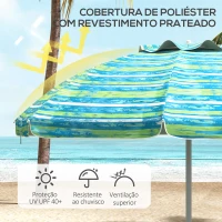 Outsunny Chapéu de Sol de Praia Ø190x215 cm com Inclinação de 45° e Altura Ajustável Mesa com Porta-Copos Impermeável Multicolor(m-4)