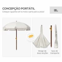 Outsunny Chapéu de Sol de Praia Ø190x210 cm com 8 Varas Abertura Manual Anti-UV Impermeável e Bolsa de Transporte para Jardim Creme(m-7)