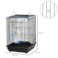 PawHut Steel Bird Cage with Openable Top, Stand, Tray, Handles, Feeding Bowls for Parakeet, Finch - Black(m-3)