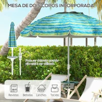 Outsunny Chapéu de Sol de Praia Ø190x215 cm com Inclinação de 45° e Altura Ajustável Mesa com Porta-Copos Impermeável Multicolor(m-6)