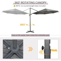 Outsunny 3 x 3(m) Cantilever Parasol with Cross Base, Garden Umbrella with 360° Rotation, Crank Handle and Tilt for Outdoor, Patio, Grey(m-4)