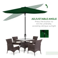 Outsunny Rectangular Outdoor Parasol Market Umbrella with Crank & Push Button Tilt, 6 Ribs, Aluminium Pole, 2 x 3(m), Green(m-4)