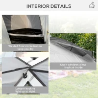 Outsunny Four-Man Tunnel Tent, with Two Bedrooms and Living Room - Grey/Yellow(m-6)
