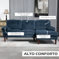 HOMCOM Sofá de Canto com Chaise Longue em Forma de L Estofado em Poliéster para Sala Capacidade 250 kg 215x142x88 cm Azul(m-5)