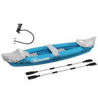 Outsunny Inflatable Kayak, Two-Person Inflatable Canoe Boat Set with Air Pump, Aluminium Oars, 318 x 80 x 50cm - Blue(m-1)