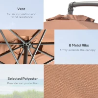 Outsunny 3(m) Garden Banana Parasol Cantilever Umbrella with Crank Handle, Cross Base, Weights and Cover for Outdoor, Hanging Sun Shade, Coffee(m-6)