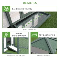 PawHut Galinheiro de Madeira de Abeto para Galinhas de Exterior com Caixa Ninho Bandeja e Espaço para Correr 196x76x97 cm Verde(m-7)