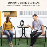 Outsunny Conjunto de 3 Peças de Vime para Jardim com 2 Cadeiras Empilháveis e 1 Mesa de Centro Redonda com Tampo de Vidro Marróm(m-4)