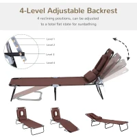 Outsunny Outdoor Foldable Sun Lounger, 4 Level Adjustable Backrest Reclining Sun Lounger Chair with Pillow and Reading Hole, Brown(m-4)