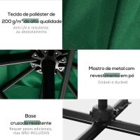 Outsunny Chapéu de Sol de Jardim Chapéu de Sol Excêntrico com Rotação 360° Inclinação de 5 Níveis com Manivela 245x245x245 cm Verde(m-7)