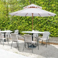 Outsunny 2.7 m Garden Parasol Umbrella, Double Tier Garden Umbrellas Outdoor Sun Umbrella Sunshade Bamboo Ribs, White(m-2)